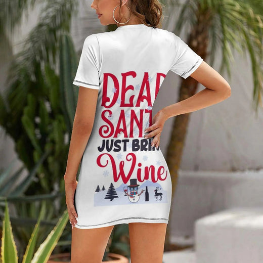 Snowman, Dear Santa Just Bring Wine - Christmas 2021 Short-Sleeved Dress dress women summer Dress