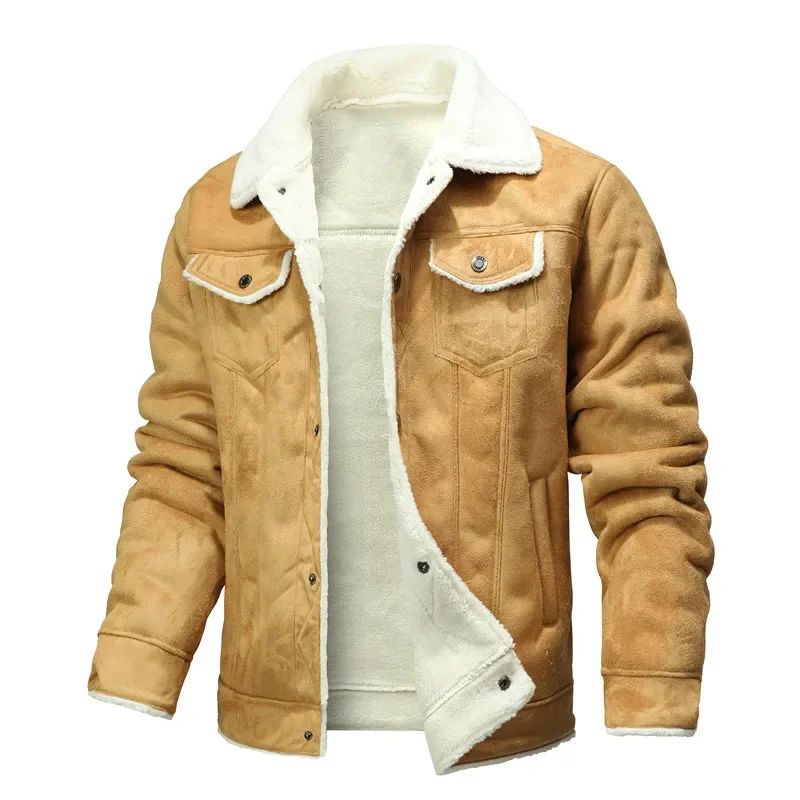 Winter Men's Suede Leather Coat High Quality Thick Fleece Warm Leather Jacket Fashion Turn Down Collar Male Loose Casual Coats