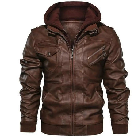 Men Faux Leather Cardigan Leathers Jackets Zipper Coat Long Sleeve Solid Autumn Moto Bike Casual Autumn 2025 Hooded Spliced