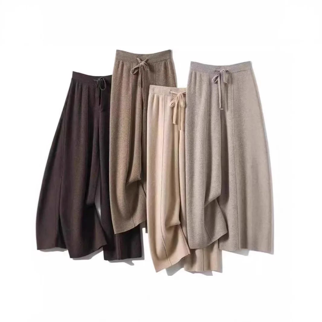 High Waist Knitted Woolen Wide Leg Pants Autumn Winter New Style Drapey Floor-Length Casual Trousers Skin-friendly Warm