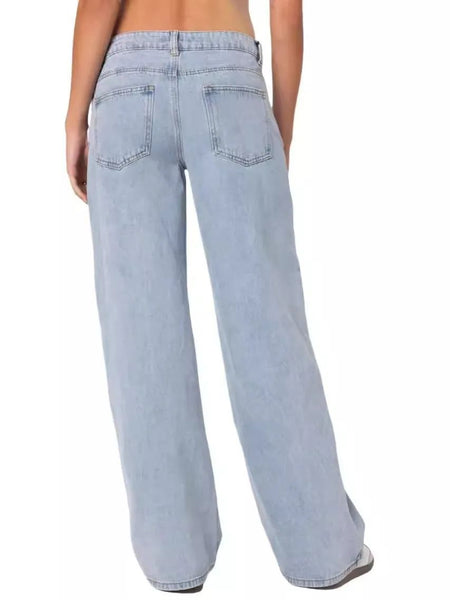 Fashionable Russian Women's Jeans High Waist Wide Leg Floor-Length Old Fashion Decorative Long Version of Women's Jeans