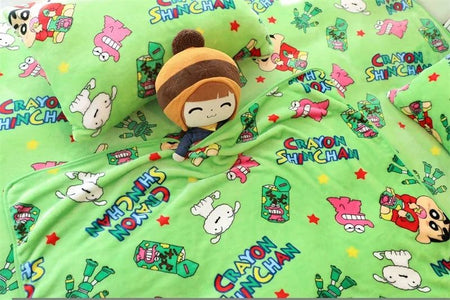 Cartoon Crayon Shinchan Flannel Blanket Single Size Sleeping Blanket Comfort Japanese Style Blanket Bedroom Bedspread Girl Kids