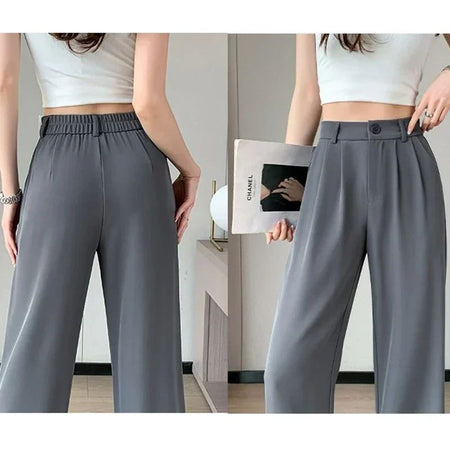 Women Full Length Pants Lady Baggy High Waist Wide Leg Solid Color Trousers Lady Straight Leg Mom Classic Office Pants Slacks