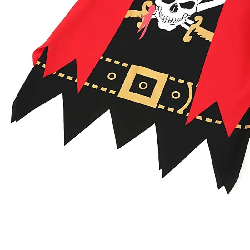 3-12Y Pirate Dress Up Costume with 7 Piece Toy Set Skull Print Top Halloween Cosplay Carnival Show Outfit Boys & Girls Holiday
