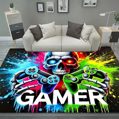 Gaming Rug for Boys Room Gamer Rug with Controller Design Carpet for Game Room Bedroom Decor Non-slip Machine Washab Mat