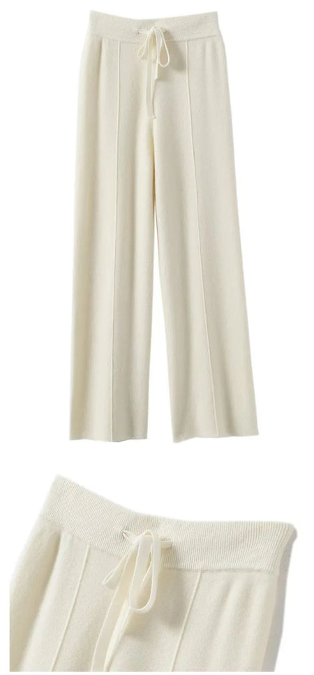 High Waist Knitted Woolen Wide Leg Pants Autumn Winter New Style Drapey Floor-Length Casual Trousers Skin-friendly Warm