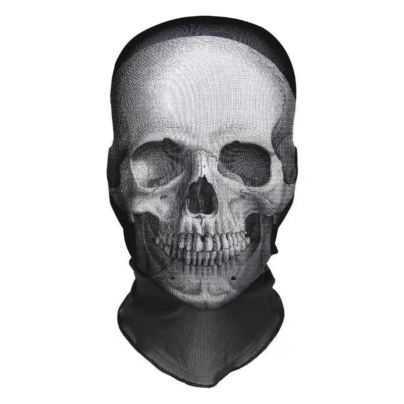 Halloween Skeleton Mesh Hood Mask | Elastic Breathable | Scary Party Cosplay Face Cover