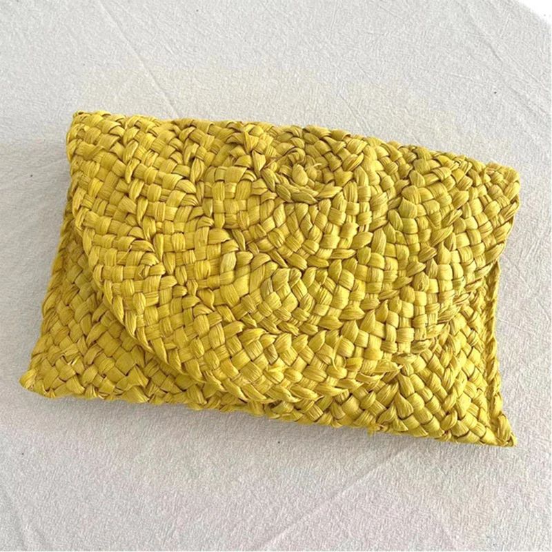 Fashionable Corn Husk Straw Bags Hand-woven Women Clutch Envelope Handbag Long Purse for Female Summer Beach Bag Bolsa 2024