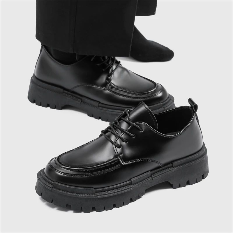 Fashion Thick Sole Leather Men Casual Shoes Classic Formal Business Men Dress Shoes Breathable Lace-Up Handmade Shoes Moccasins