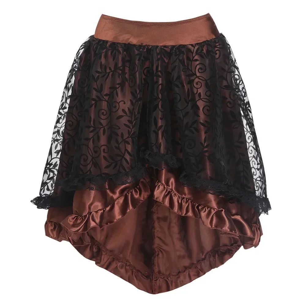 Steampunk Women Lace Floral Skirt Asymmetrica Renaissance Victorian Pirate Medieval Sexy Gothic Corset Skirts Matching