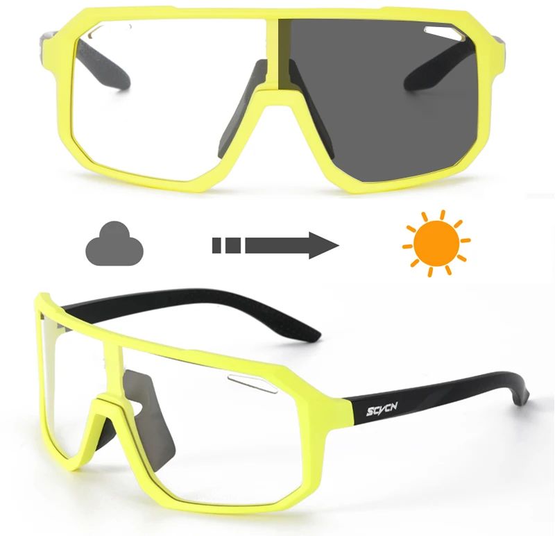 SCVCN Men Bike Photochromic Glasses Cycling Sunglasses for Women Sports Running MTB Biking Eyewear Road Mountain Bicycle Goggle