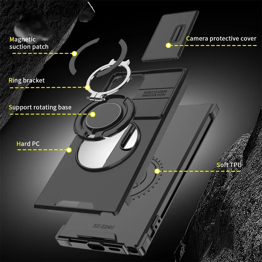 Armor Magnetic Bracket Case for Samsung S25 S24 S22 S21 S23 S20 Ultra Plus FE Slide Camera Protection Shockproof Cover