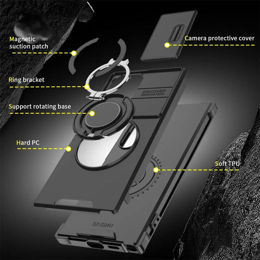 Armor Magnetic Bracket Case for Samsung S25 S24 S22 S21 S23 S20 Ultra Plus FE Slide Camera Protection Shockproof Cover