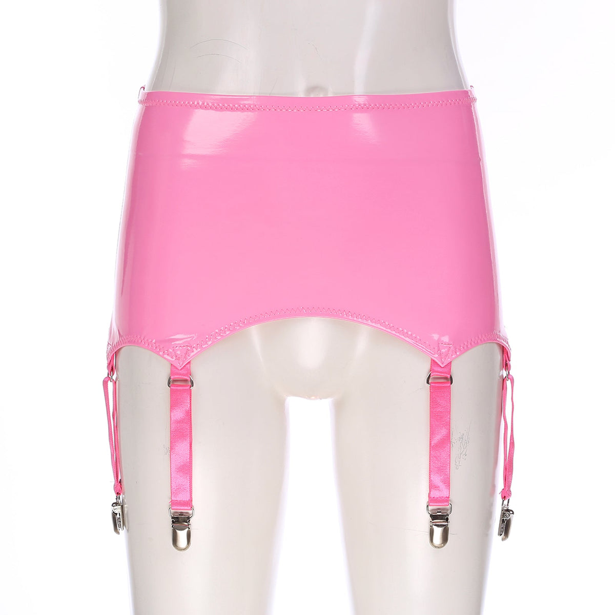 Womens Garters Latex Skirts Ladies Suspender Belt Wet Look Patent Leather Mini Skirts Garters with Metal Clips Clubwear Costume