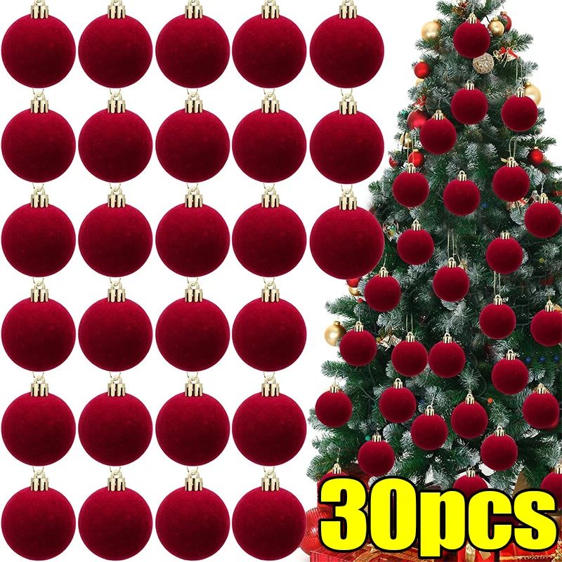 6cm Wine Red Velvet Christmas Balls for Xmas Tree Flocked Xmas Ball Hanging Pendents Navidad Festival Party Home Decor Supplies