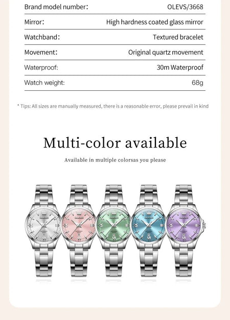 OLEVS 3668 Women Watch Luxury Original Waterproof Stainless Steel Quartz Watch Roman Automatic Date Women Watch Reloj Para Mujer