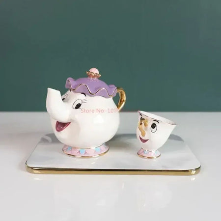 Disney Teapot Cute Cartoon Beauty And The Beast Coffee Pots Mug Mrs Potts Chip Cup Tea Cup Pots One Tea Set Droshipping Desk Gif