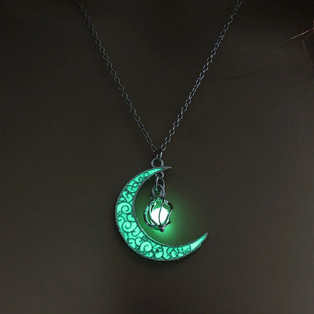 Womens Teen Girls Luminous Moon Necklace Moon Pendants Chain Choker Glow in The Dark Necklace Jewellery Gifts ????????