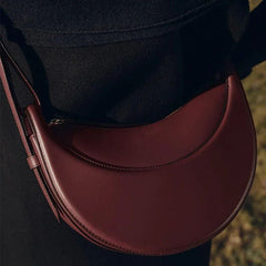 French fashion genuine leather women's shoulder bag, crescent bag, niche design zipper closure shoulder crossbody bag