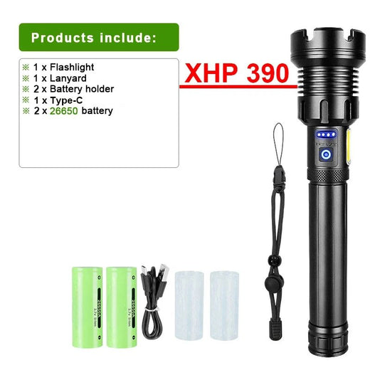 High Power Led Flashlight XHP390 High Lumen 10000000 Rechargeable Most Strong Light Lamp Tactical Lantern Camping Outdoor Torch