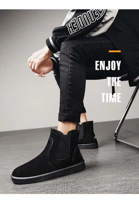 2025 New Men Boots Winter Warm Plush High Tops Leather Casual Shoes Outdoor Fashion Snow Boots