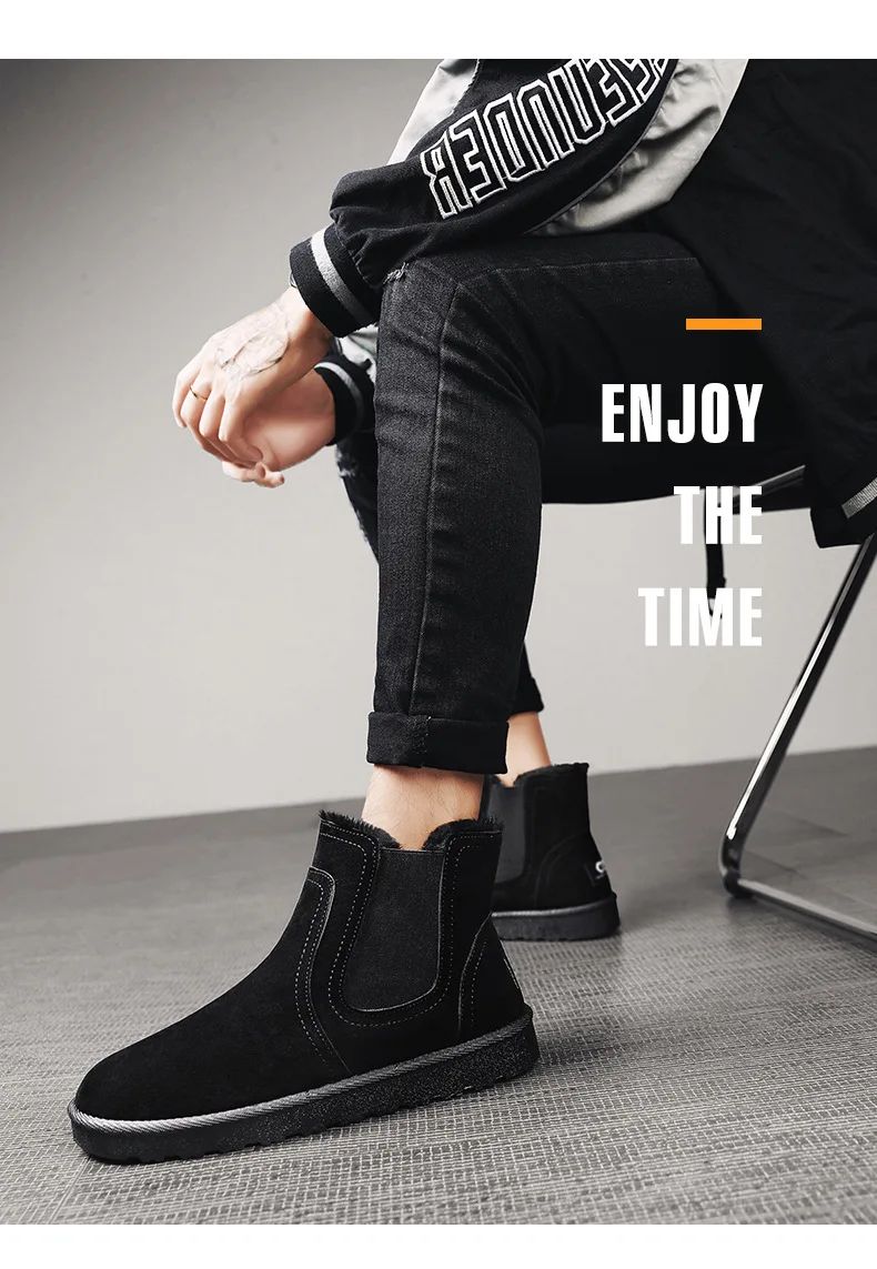 2025 New Men Boots Winter Warm Plush High Tops Leather Casual Shoes Outdoor Fashion Snow Boots