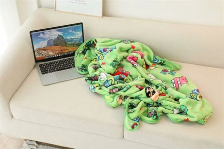 Cartoon Crayon Shinchan Flannel Blanket Single Size Sleeping Blanket Comfort Japanese Style Blanket Bedroom Bedspread Girl Kids