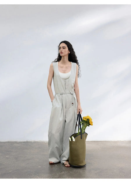 Colne U-Neck Linen Blend Vest And Knife Pleat One-Piece Pants Women's Fashion Design Sensation Tianli Material Long Pants