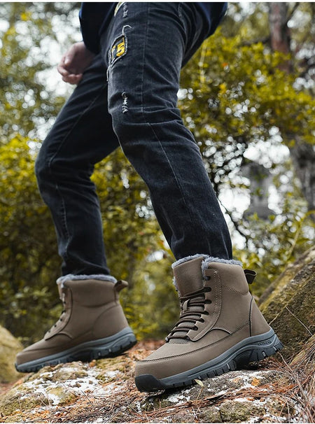 NeW Men Winter Snow Boots For Waterproof Leather Sneakers Super Warm Men's Boots Outdoor Male Hiking Boots Work Shoes Size 39-48