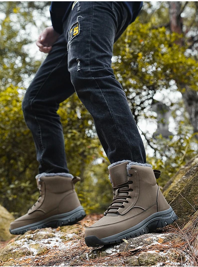 NeW Men Winter Snow Boots For Waterproof Leather Sneakers Super Warm Men's Boots Outdoor Male Hiking Boots Work Shoes Size 39-48