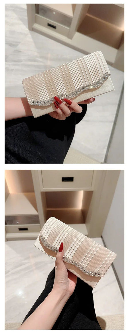 Wedding Party Handbag Ladies Glitter Silver Clutch Bag Envelope Evening Bag Fashion Elegant Long Purse Women Chain Shoulder Bags