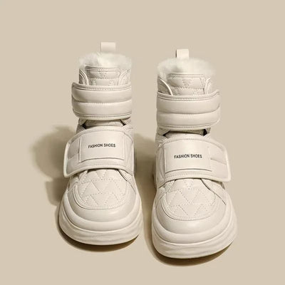 Fur White Boots Women Padded Cotton Shoes Winter Warm Pu Leather Snow Boots Footwear Thick Bottom Plush Short Ankle Boots