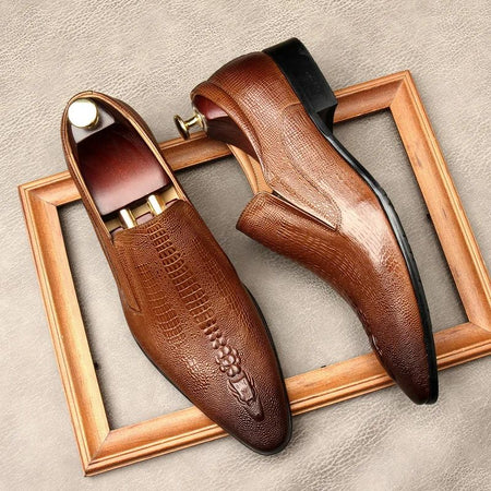 Handmade Mens Wedding Oxford Shoes Black Blue Genuine Leather Flat Dress Shoes Crocodile Pattern Summer Business Formal Loafers