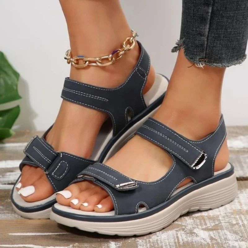 New Brand Female Sandals Summer Women Leather Light Casual Wedge Platform Shoes Blue Girls Outside Non-slip Shoes Plus Size 43