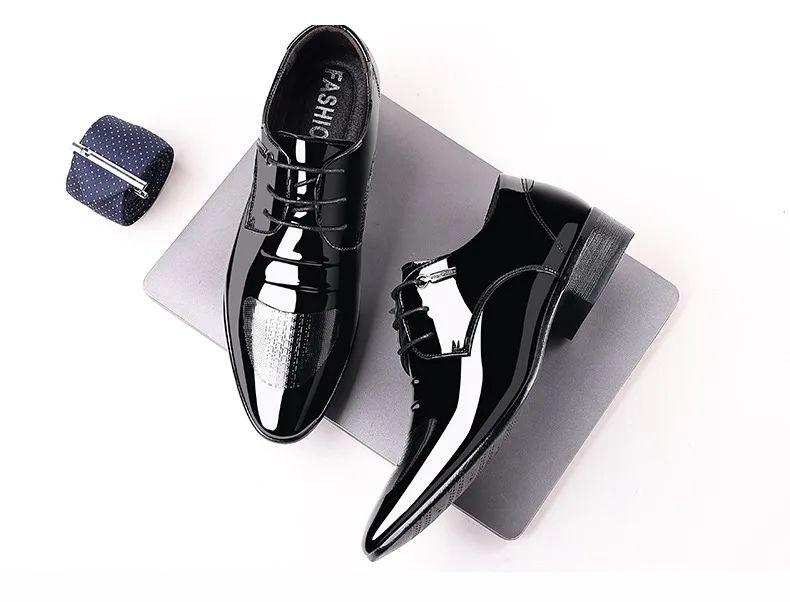 Luxury Business Oxford Leather Shoes Men Breathable Patent Leather Formal Shoes Plus Size Man Office Wedding Flats Male Black