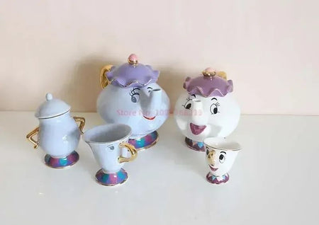 Disney Teapot Cute Cartoon Beauty And The Beast Coffee Pots Mug Mrs Potts Chip Cup Tea Cup Pots One Tea Set Droshipping Desk Gif