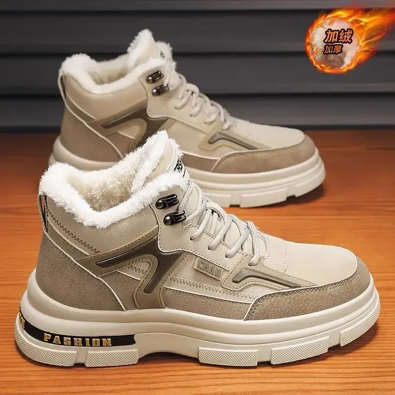 Winter Men's Boots Warm Plush Snow Boots Warm Comfortable Anti Slip Outdoor Short Boots Lace Up Non-slip Men Shoes Zapatos