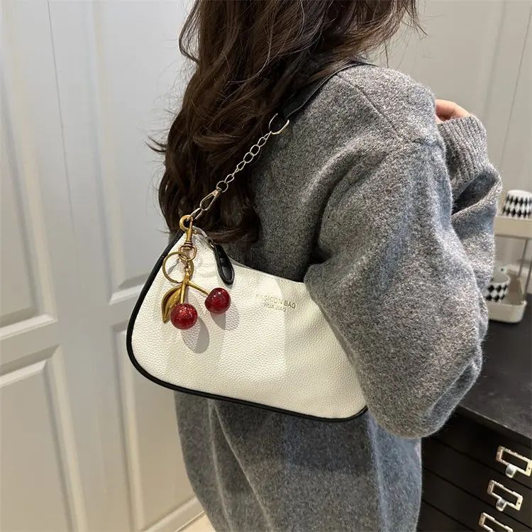 Cherry Pedant Shoulder Underarm Bag Women's Fashion Handbags Causal Hobos Purses Ladies Hand Bags Pu Leather for Work Travel