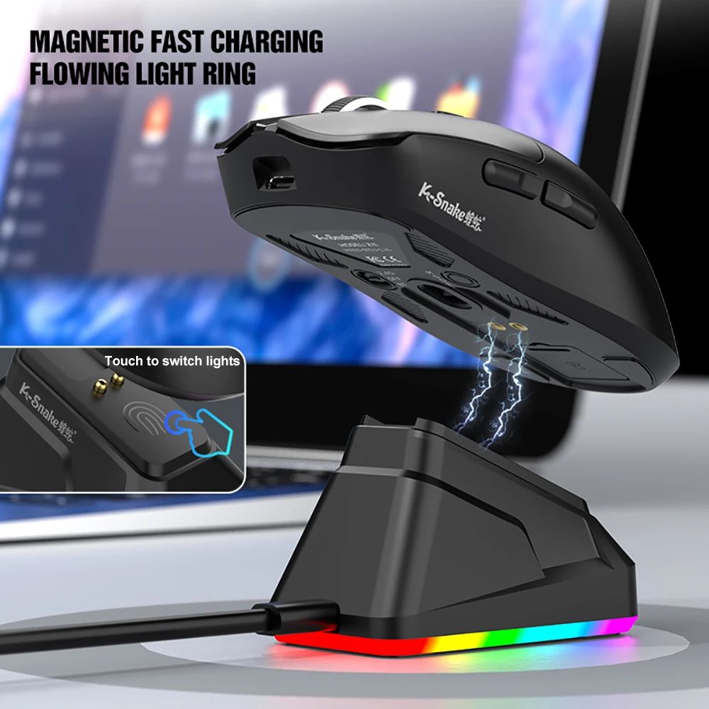X11 PAW3311 Tri-Mode Wireless Mouse Bluetooth Mouse 12000 DPI Gaming Mouse RGB Touch Magnetic Charging Base BT/2.4G/Wired Mice
