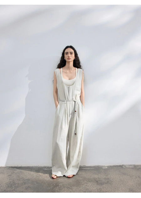 Colne U-Neck Linen Blend Vest And Knife Pleat One-Piece Pants Women's Fashion Design Sensation Tianli Material Long Pants