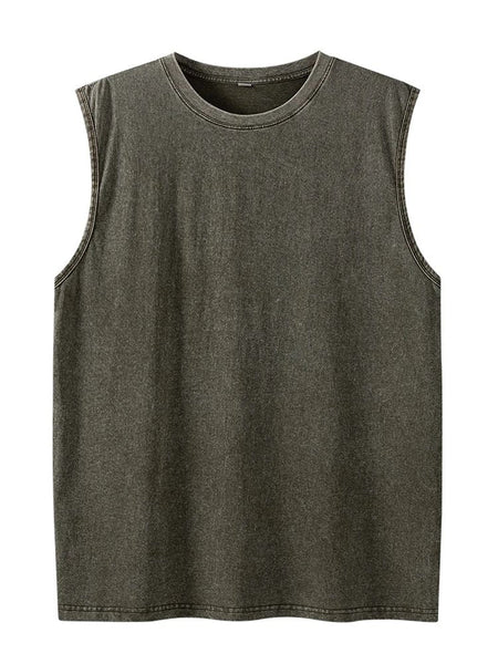 2025 Summer New cotton Men's Washed Cotton Tank Tops Muscle Gym Sleeveless Workout T Shirts Running Beach Loose Tees
