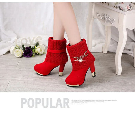 Super High Heels Platform Shoes Women High Heels Women Pumps Shoes Pointed Toe Suede Ankle Boots for Women Thick Heels Boots NEW