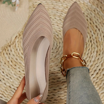 Women Pointed Toe Flat Shoes 2025 New Solid Color Knitted Slip on Shoes Casual Breathable Ballet Flats Women Flat Loafers Shoes