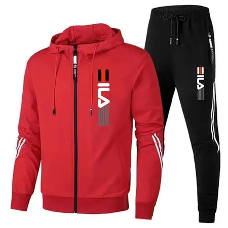 Autumn and Winter Men's Jogging Fitness Sets, Men's Casual Sportswear Sets, Zippered Sportswear Shirts + Sportswear Pants Sets