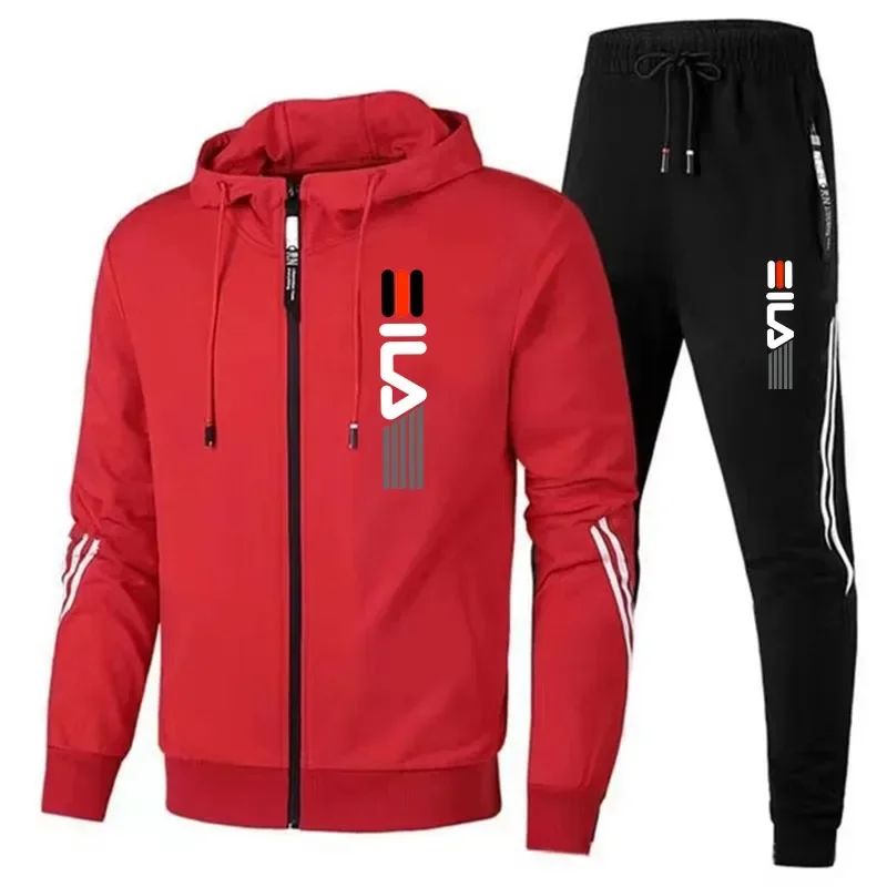 Autumn and Winter Men's Jogging Fitness Sets, Men's Casual Sportswear Sets, Zippered Sportswear Shirts + Sportswear Pants Sets