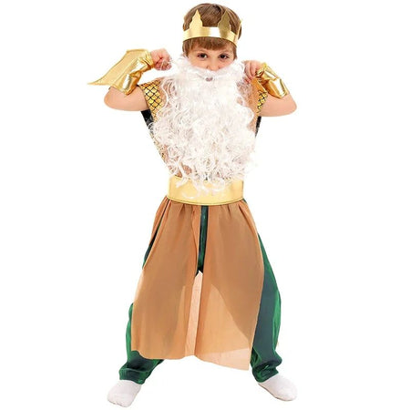 2025 New Greek Mythology God King a Thick White Beard of The Sea Halloween Costume Poseidon Costume for Boys