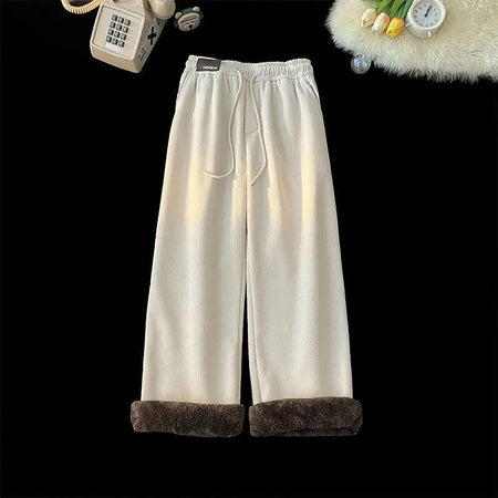 Velvet high waisted wide leg pants women winter new streetwear thickened lambskin corduroy pants lazy joggers women casual pants