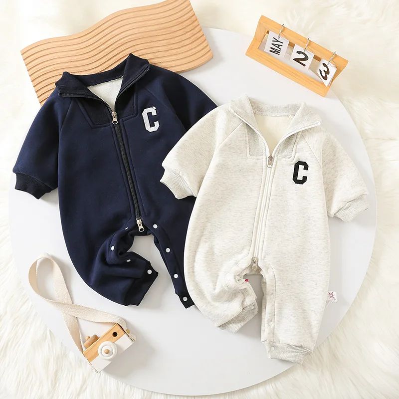 2024 Autumn Winter Baby Rompers Thick Lining Boys Jumpsuits Fur Lining Toddler Clothes Boys Outfit