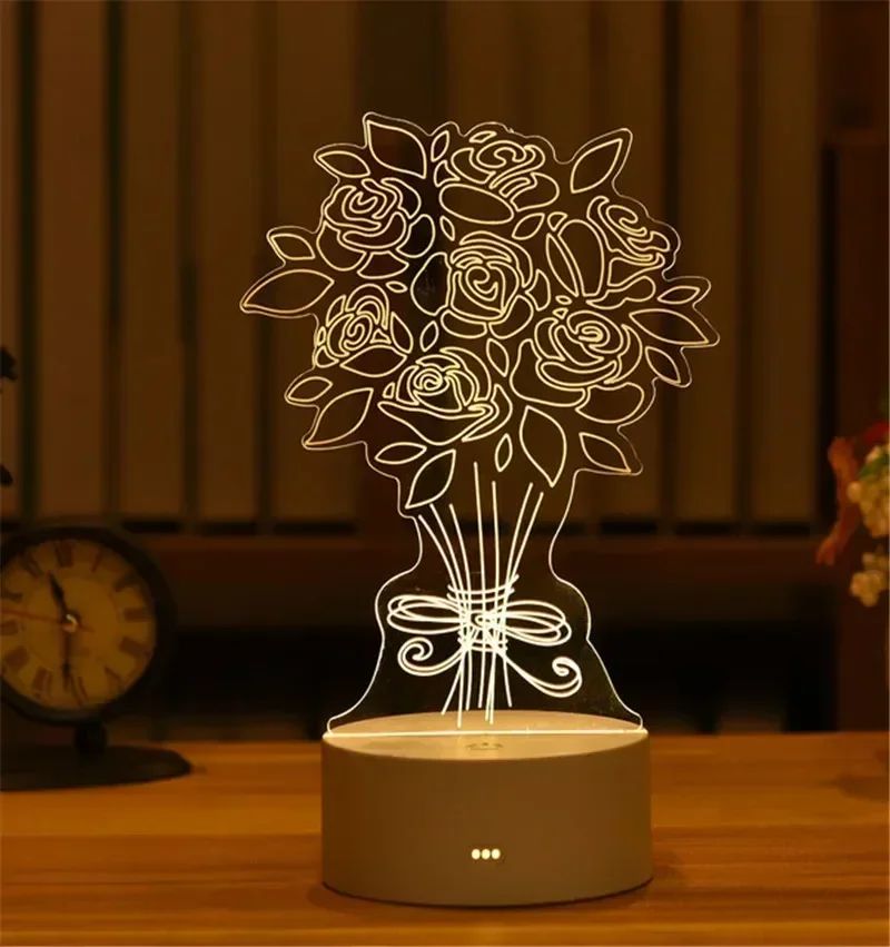 USB Operated 3D Acrylic LED Night Light Festival Birthday Kids Gifts Bedroom Bedside Decor Night Lamp Home Novelty Lighting