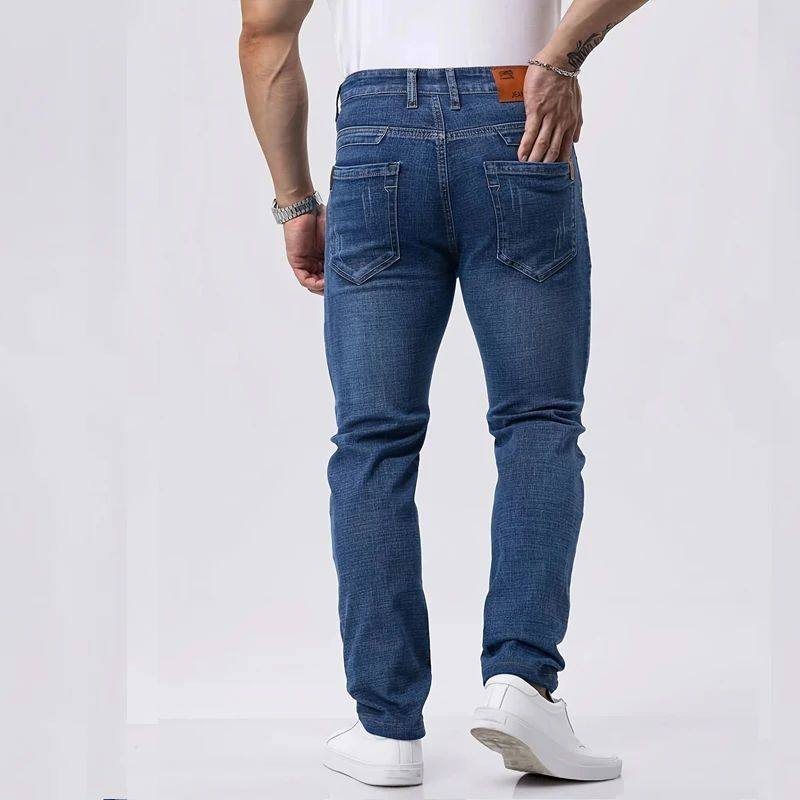 Spring Autumn Business Men Jeans Casual Straight Stretch Fashion Classic Black Sky Blue Grey Work Denim Trousers Brand Clothing